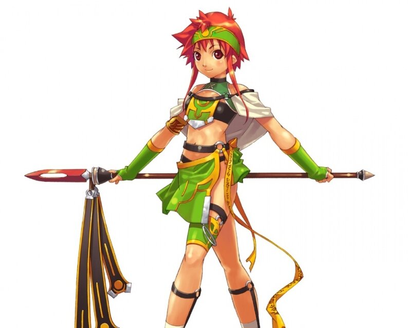 Anime Girl with Spear — Green, Confident, Green Outfit