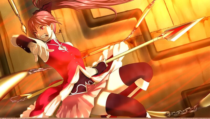 anime girl with spear in action
