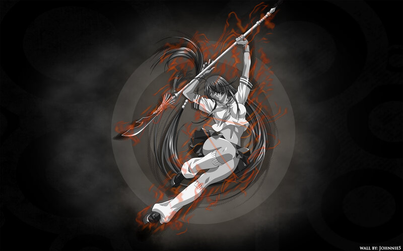 anime girl with spear in flames