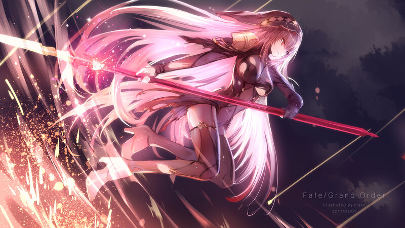 Anime Girl with Spear — Pink, Dramatic, Night