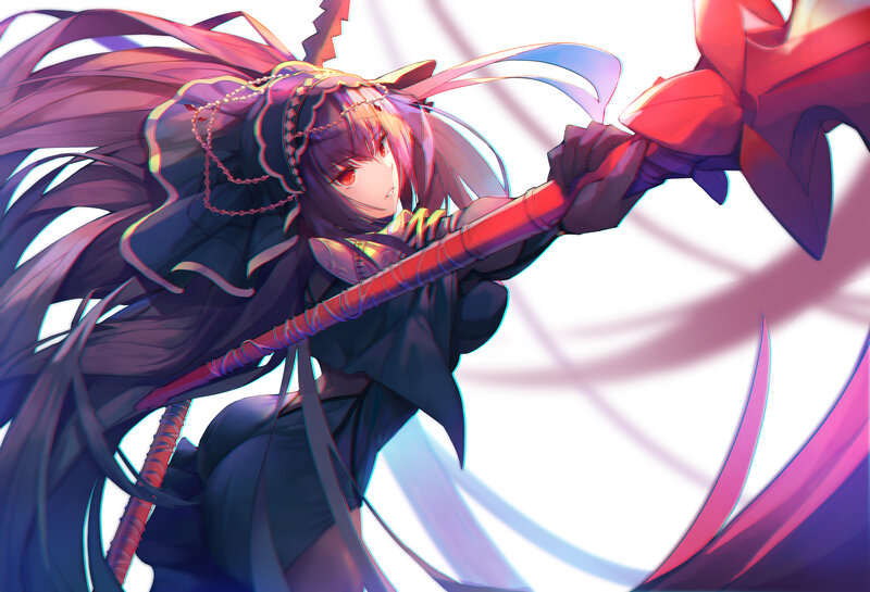 Anime Girl with Spear — Purple, Dramatic, Digital Art, Long Hair