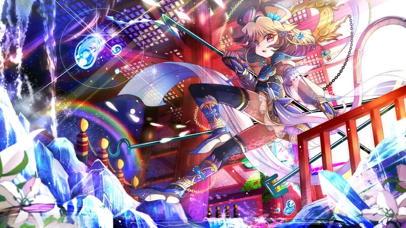 Anime Girl with Spear — Purple, Dramatic, Digital Art, Rainbow
