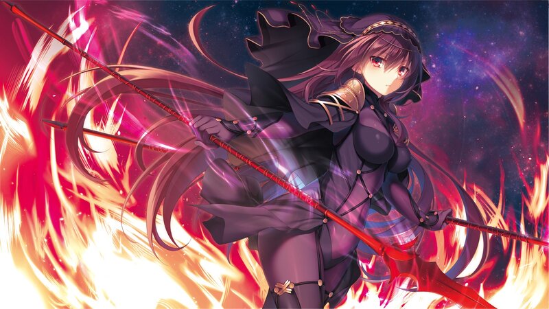 Anime Girl with Spear — Purple, Dramatic, Night, Digital Art