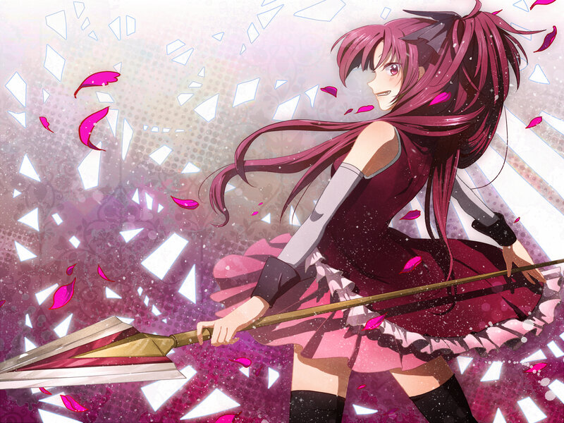 Anime Girl with Spear — Purple, Dramatic, Petals