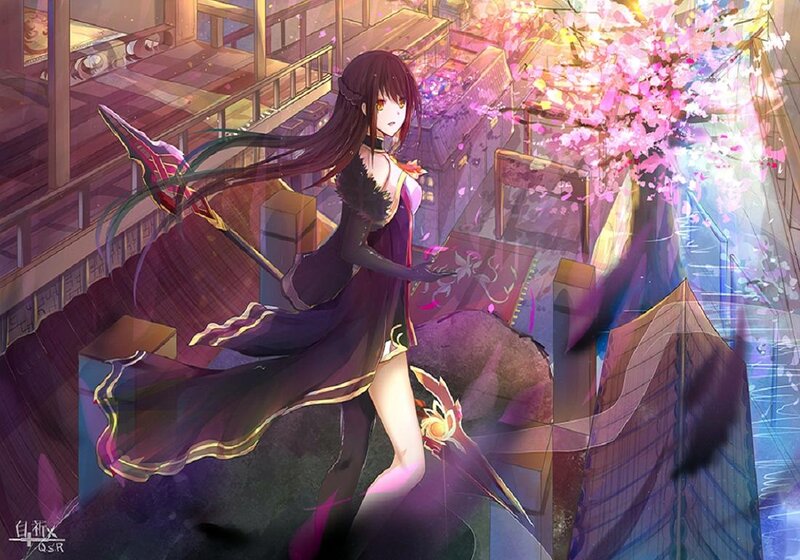 Anime Girl with Spear — Purple, Dramatic, Spring