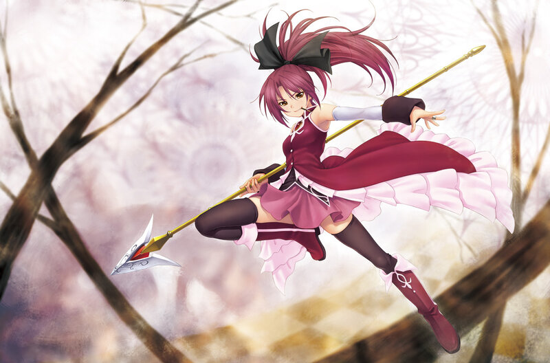 Anime Girl with Spear — Purple, Dynamic, Spring, Tree Branches