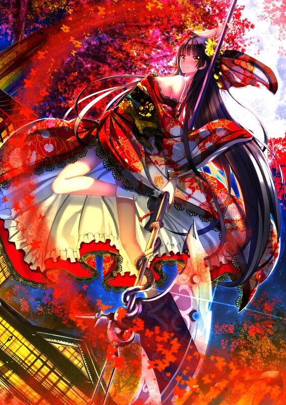Anime Girl with Spear — Red, Dramatic, Autumn