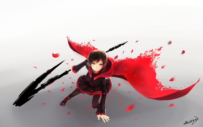 Anime Girl with Spear — Red, Dramatic, Digital Art, Red Cape