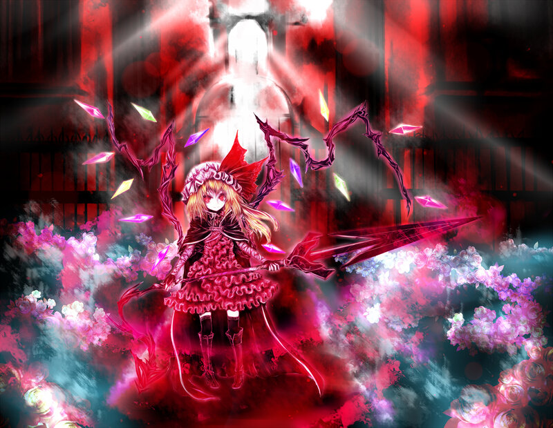 Anime Girl with Spear — Red, Dramatic, Digital Art