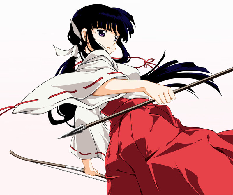 Anime Girl with Spear — Red, Dramatic, Kimono