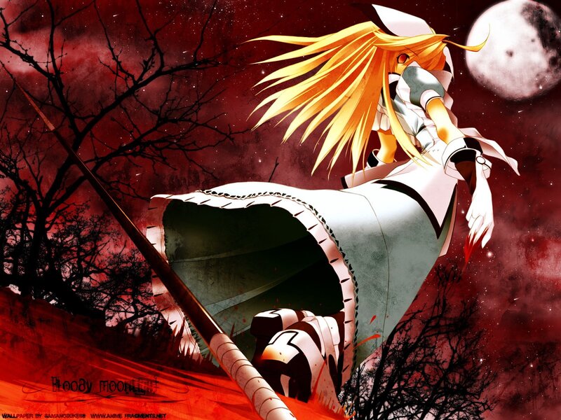 Anime Girl with Spear — Red, Dramatic, Night