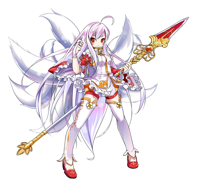 Anime Girl with Spear — White, Confident