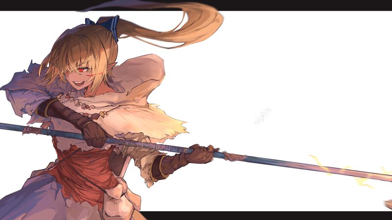 Anime Girl with Spear — White, Dynamic, Digital Art, Long Hair