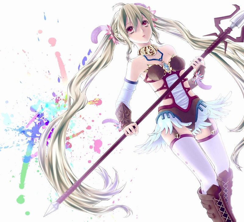 Anime Girl with Spear — White, Dynamic, Digital Art