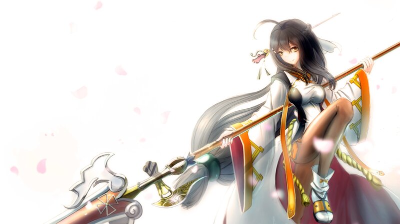 Anime Girl with Spear — White, Serene, Spring, Digital Art