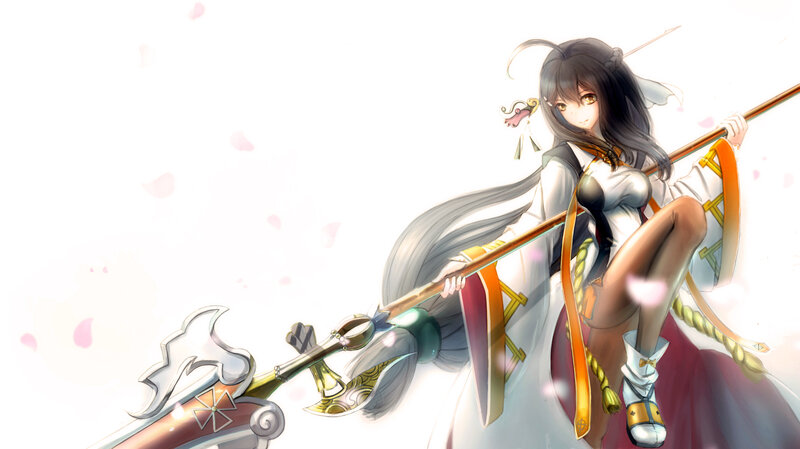 Anime Girl with Spear — White, Serene, Spring