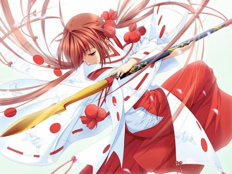Anime Girl with Spear — White