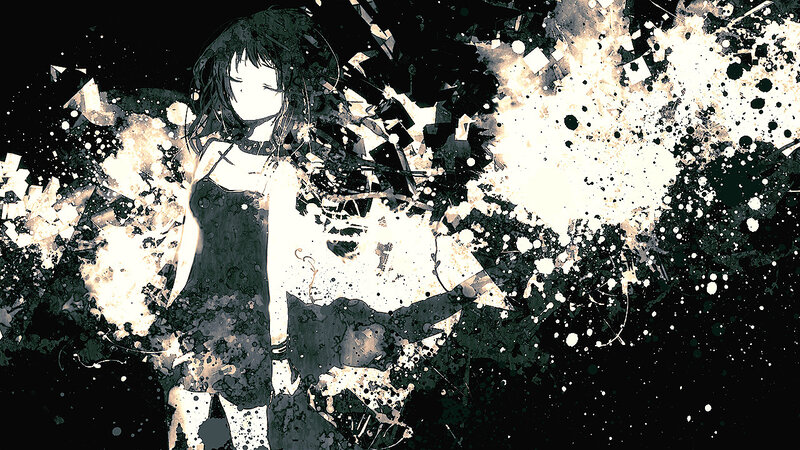 Anime Girl with Splattered Background — Black