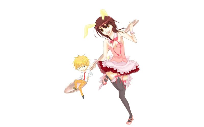 anime girl with spoon and boy