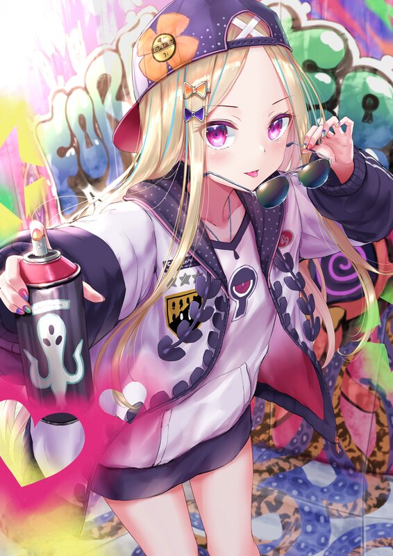 Anime Girl with Spray Can — Purple, Vibrant