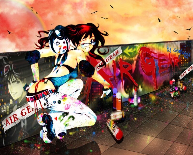 Anime Girl with Spray Cans — Red