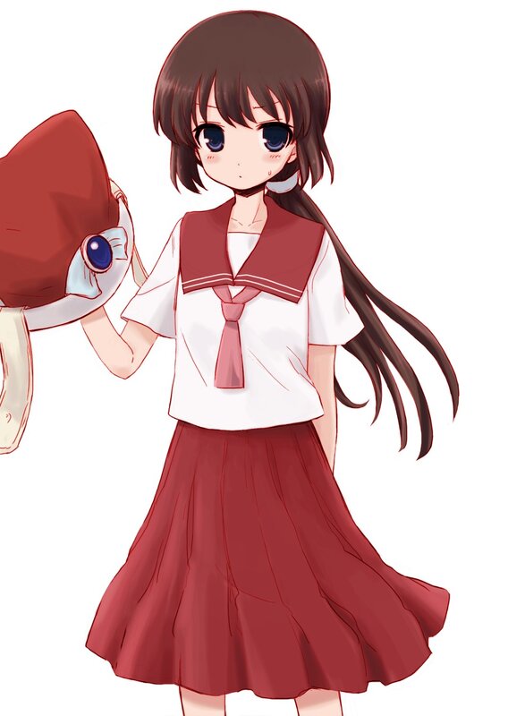 Anime Girl with Squid — Red, Calm