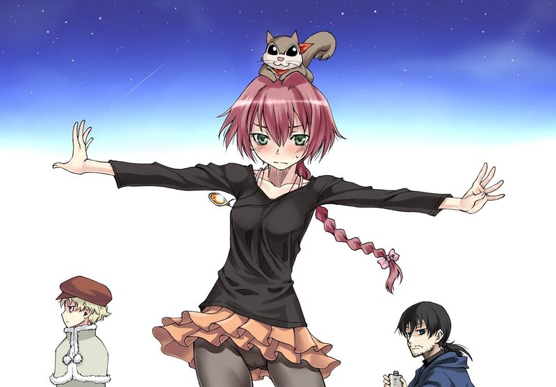 Anime girl with squirrel on head