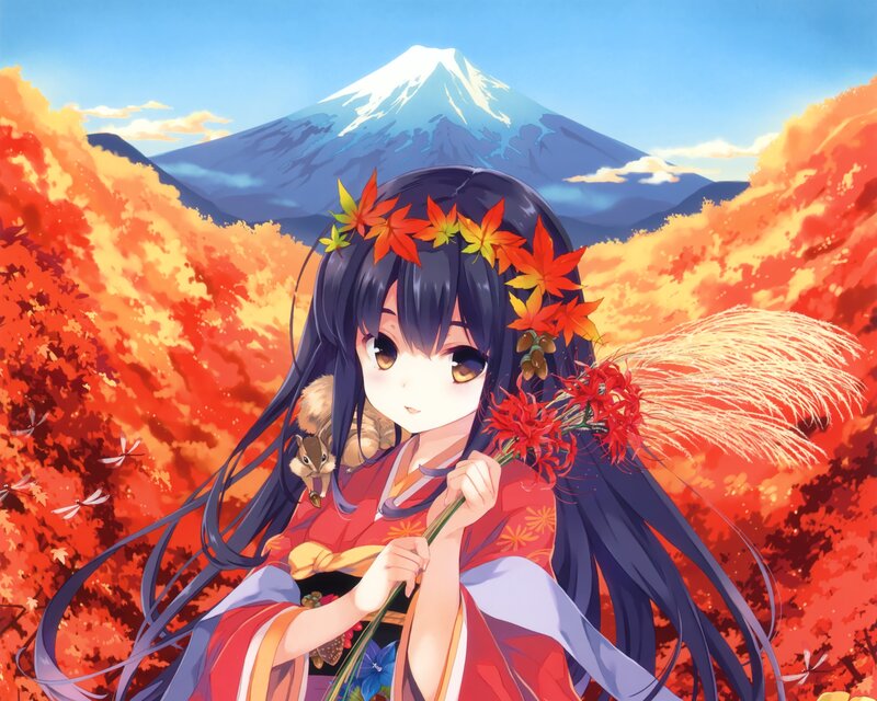 Anime Girl with Squirrel — Red