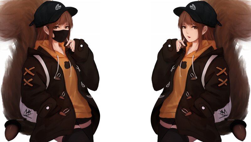 Anime Girl with Squirrel Tail — Brown, Neutral
