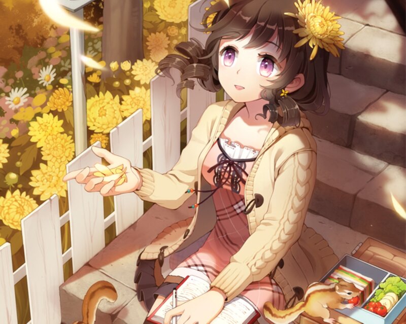 Anime Girl with Squirrel — Yellow