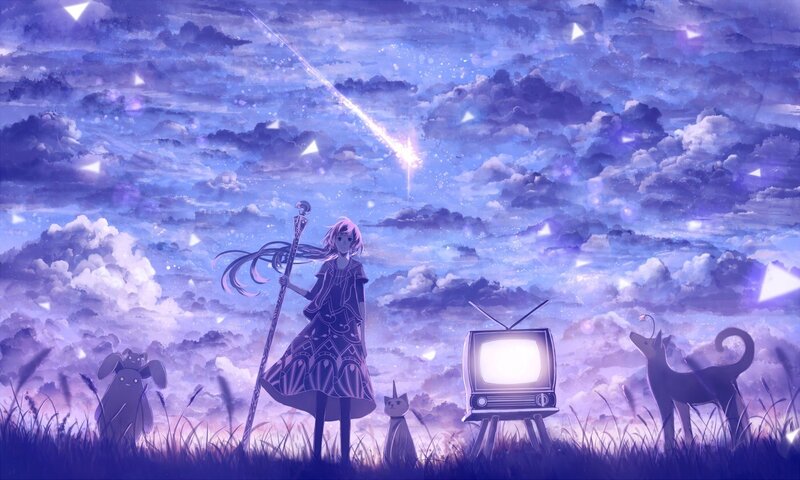 Anime girl with staff and animals