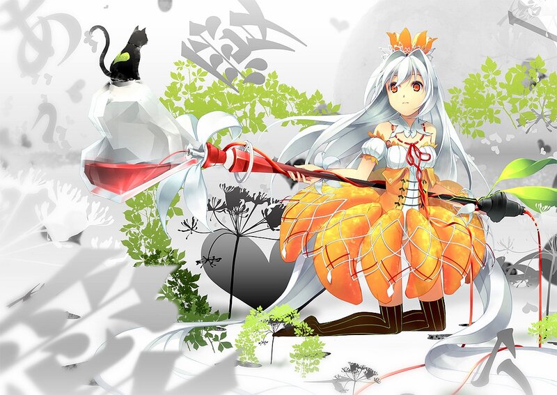 Anime girl with staff and cat