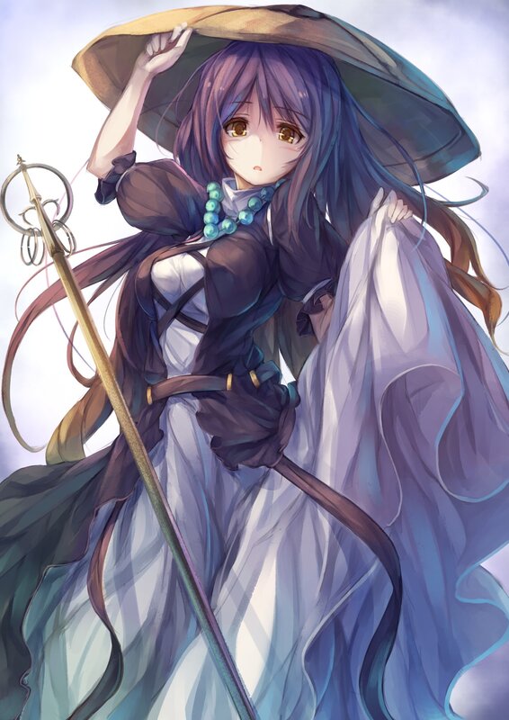 anime girl with staff and hat