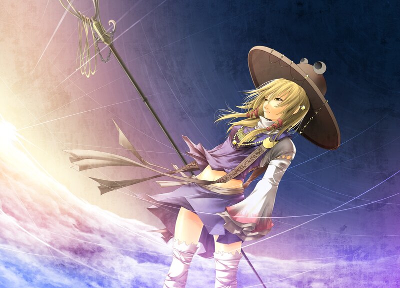 anime girl with staff and hat