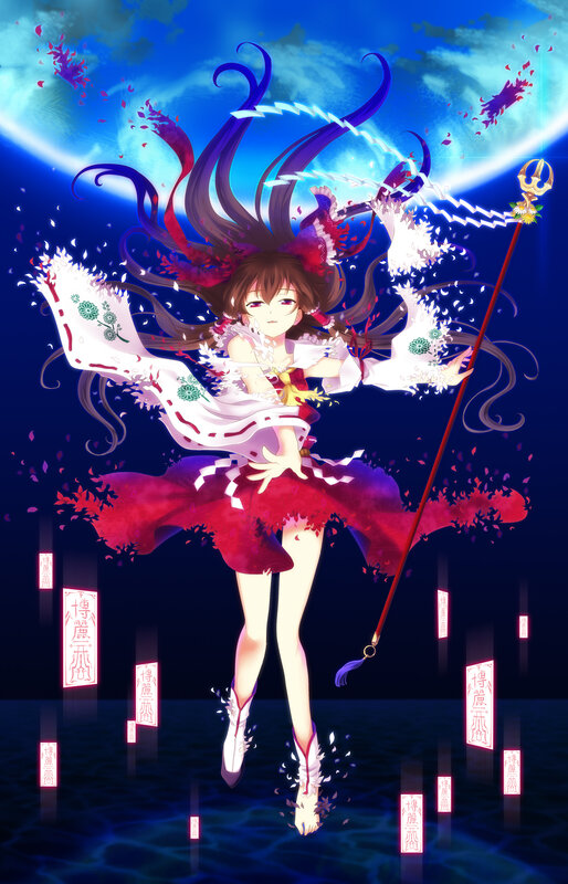 Anime girl with staff and petals