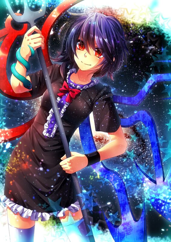 anime girl with staff and snake