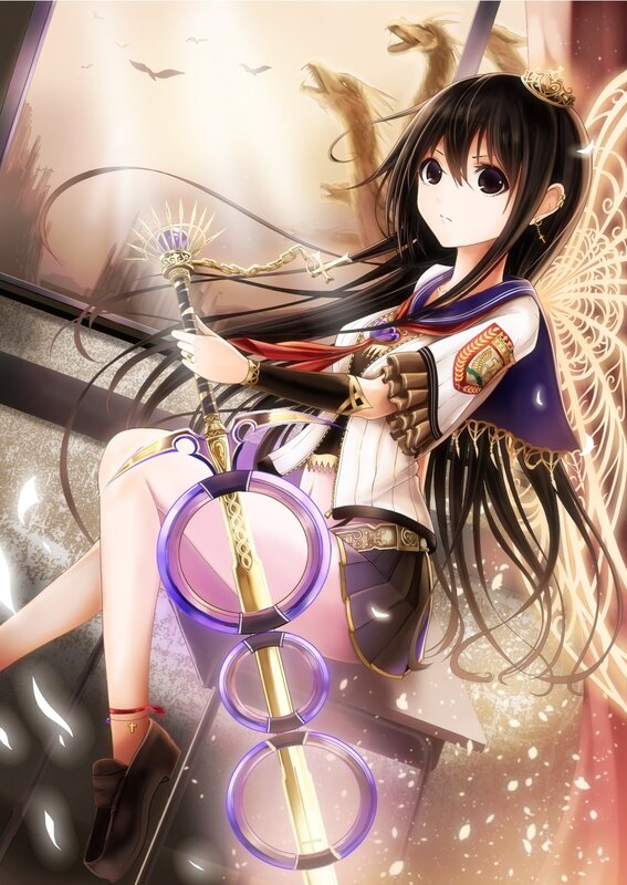 anime girl with staff and wings