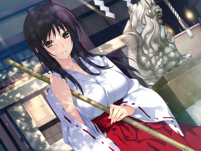 anime girl with staff at shrine