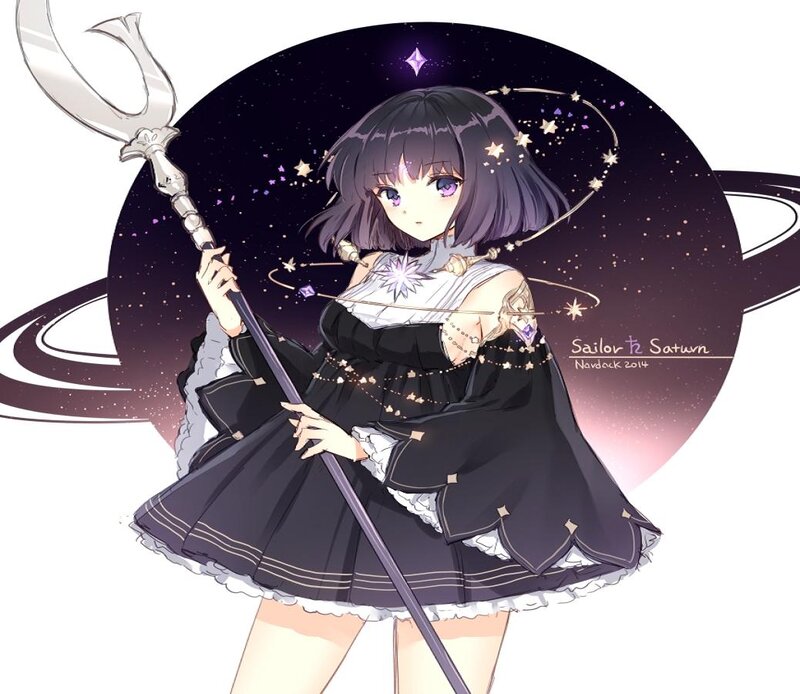 Anime Girl with Staff — Black, Cosmic