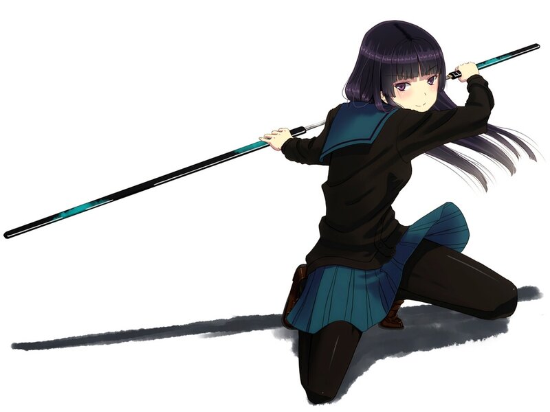 Anime Girl with Staff — Black, Determined