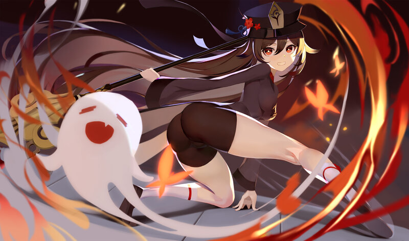 Anime Girl with Staff — Black, Dramatic, Digital Art, Ghost