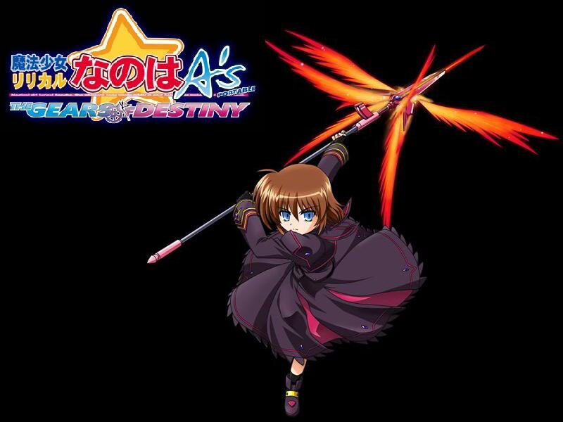 Anime Girl with Staff — Black, Dramatic, Fire Effect