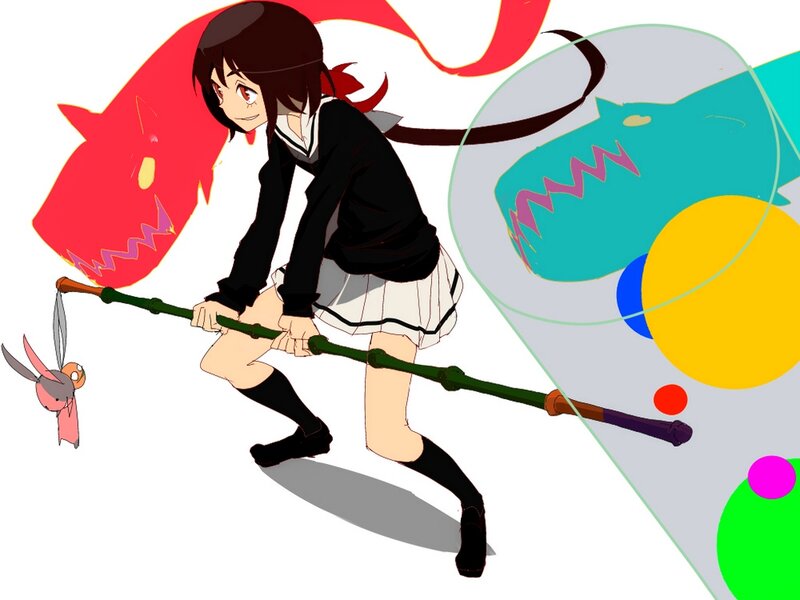 Anime Girl with Staff — Black, Dynamic, Monster