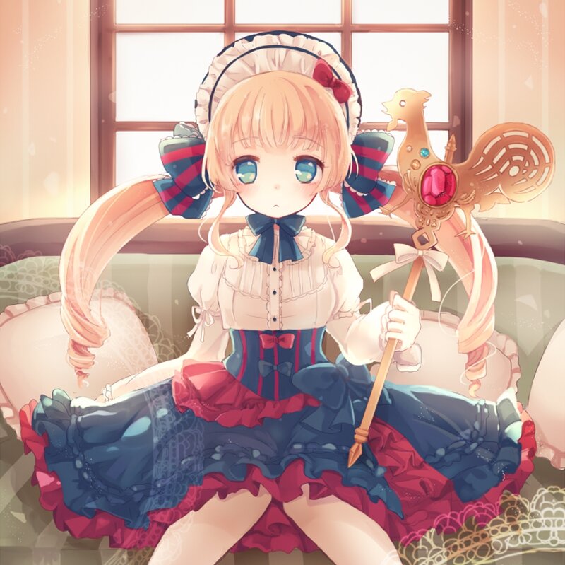 Anime Girl with Staff — Blue, Calm