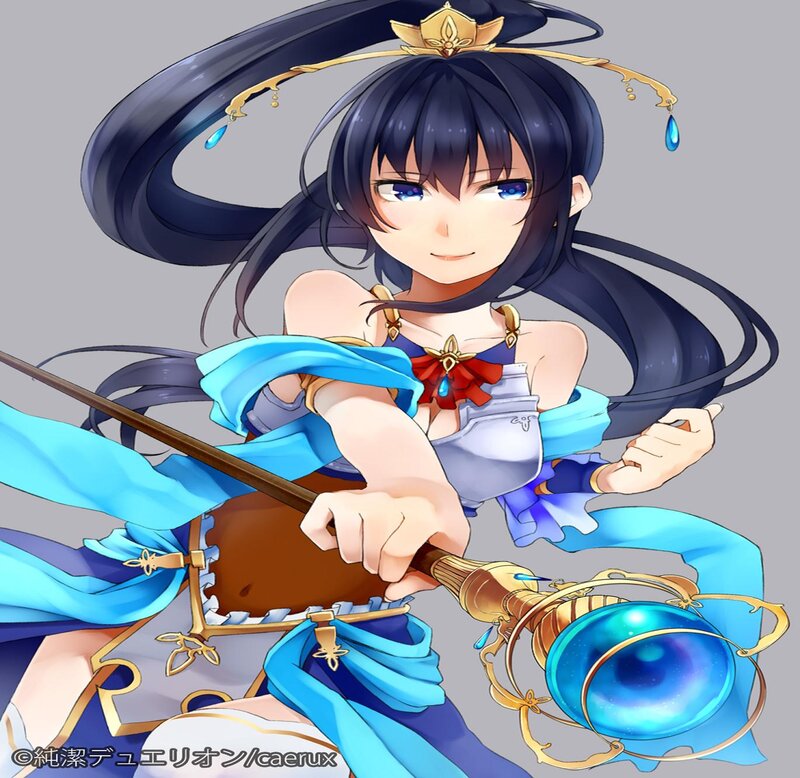 Anime Girl with Staff — Blue, Confident