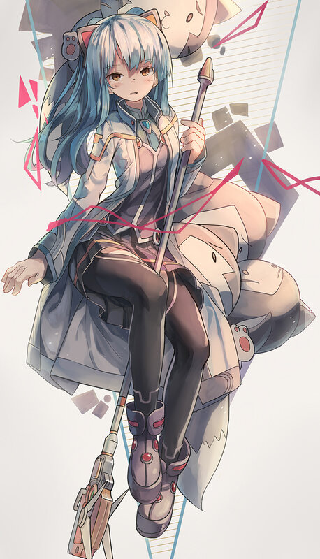Anime Girl with Staff — Blue, Determined