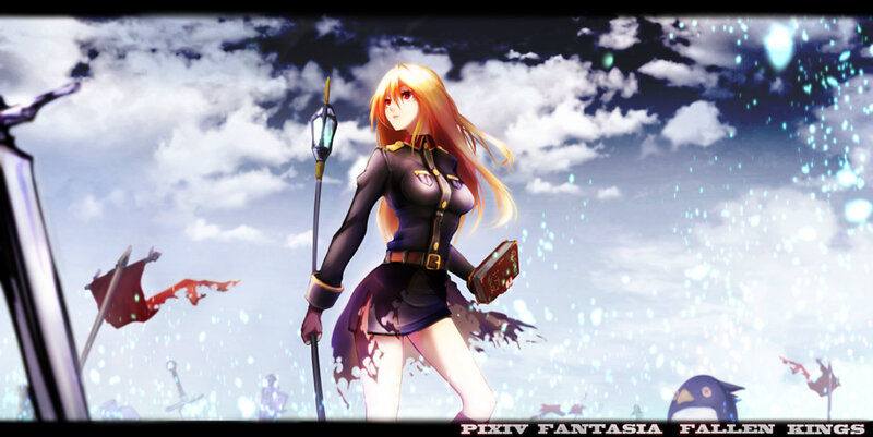 Anime Girl with Staff — Blue, Dramatic, Digital Art, Book