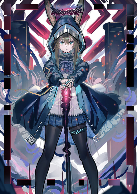 Anime Girl with Staff — Blue, Dramatic, Digital Art, Hoodie