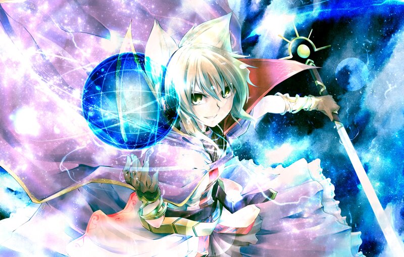Anime Girl with Staff — Blue, Dramatic, Digital Art, Magic Sphere