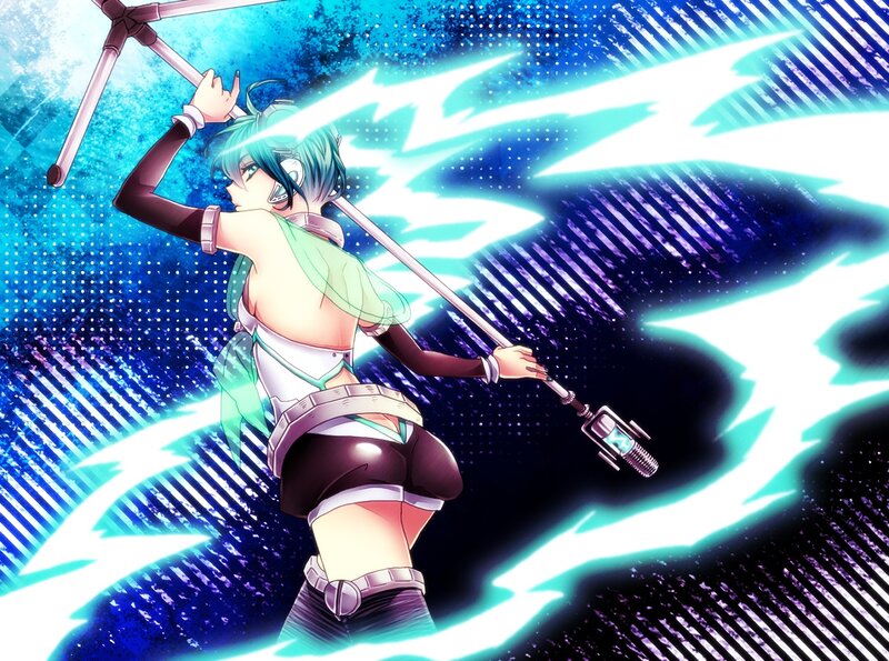 Anime Girl with Staff — Blue, Dramatic, Lightning